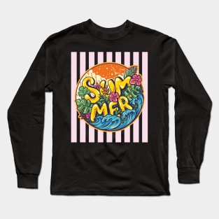 Tropical Summer - Pink Stripes on Long Sleeve T-Shirt